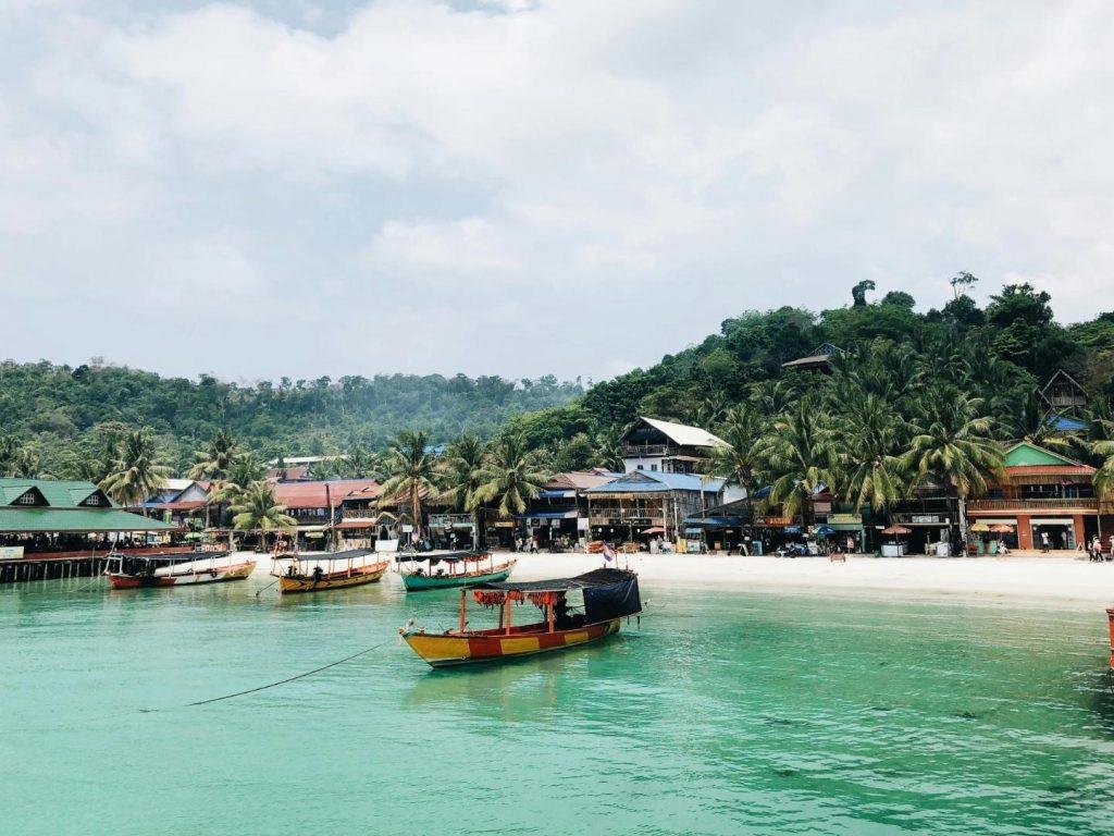 Koh Rong island with fishing boats