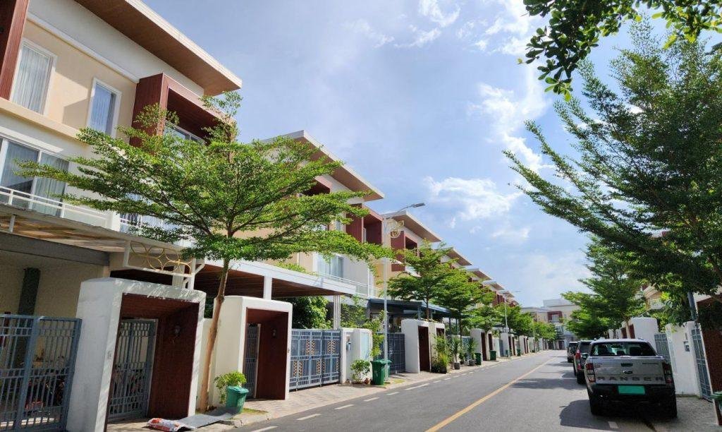 New modern houses in a street of Phnom Penh