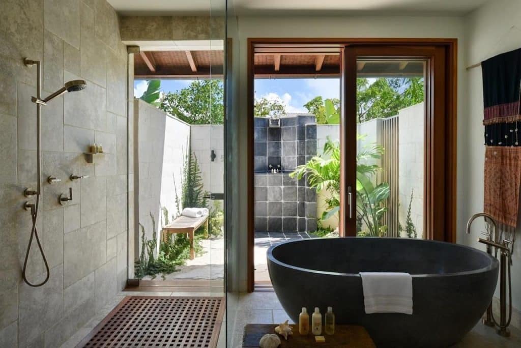 a stylish outdoor shower