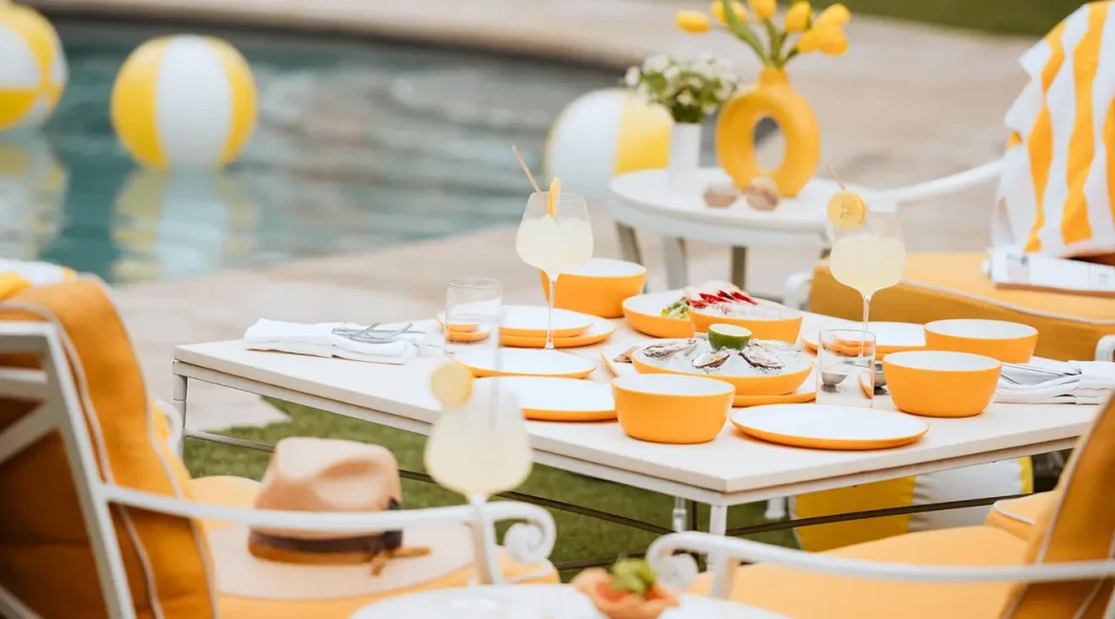 outdoor dinnerware for poolside dining