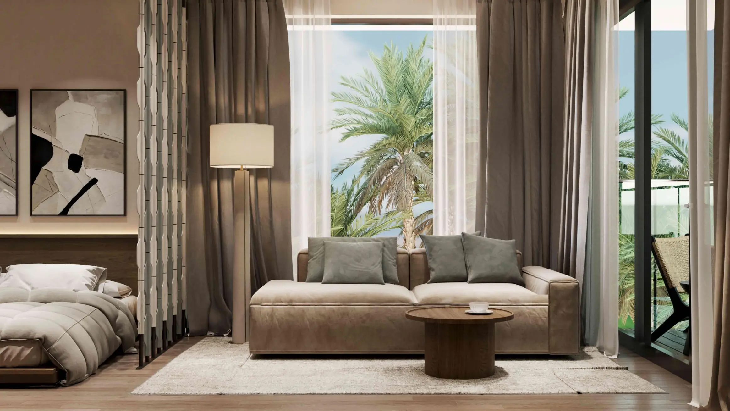 Sanur Vibe Apartments studio - living area with balcony
