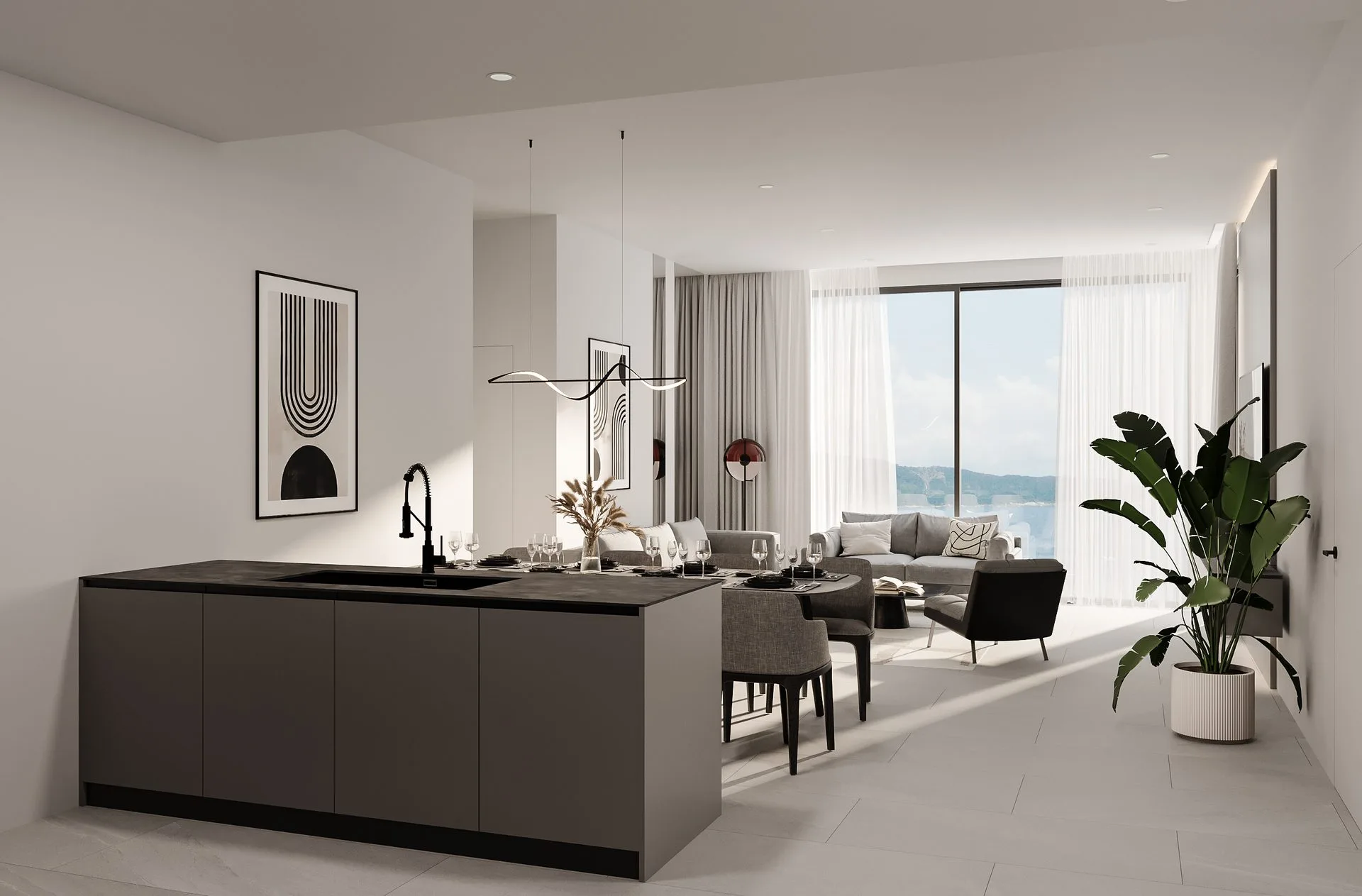 Penthouse interior at Next Point Rawai with panoramic sea view