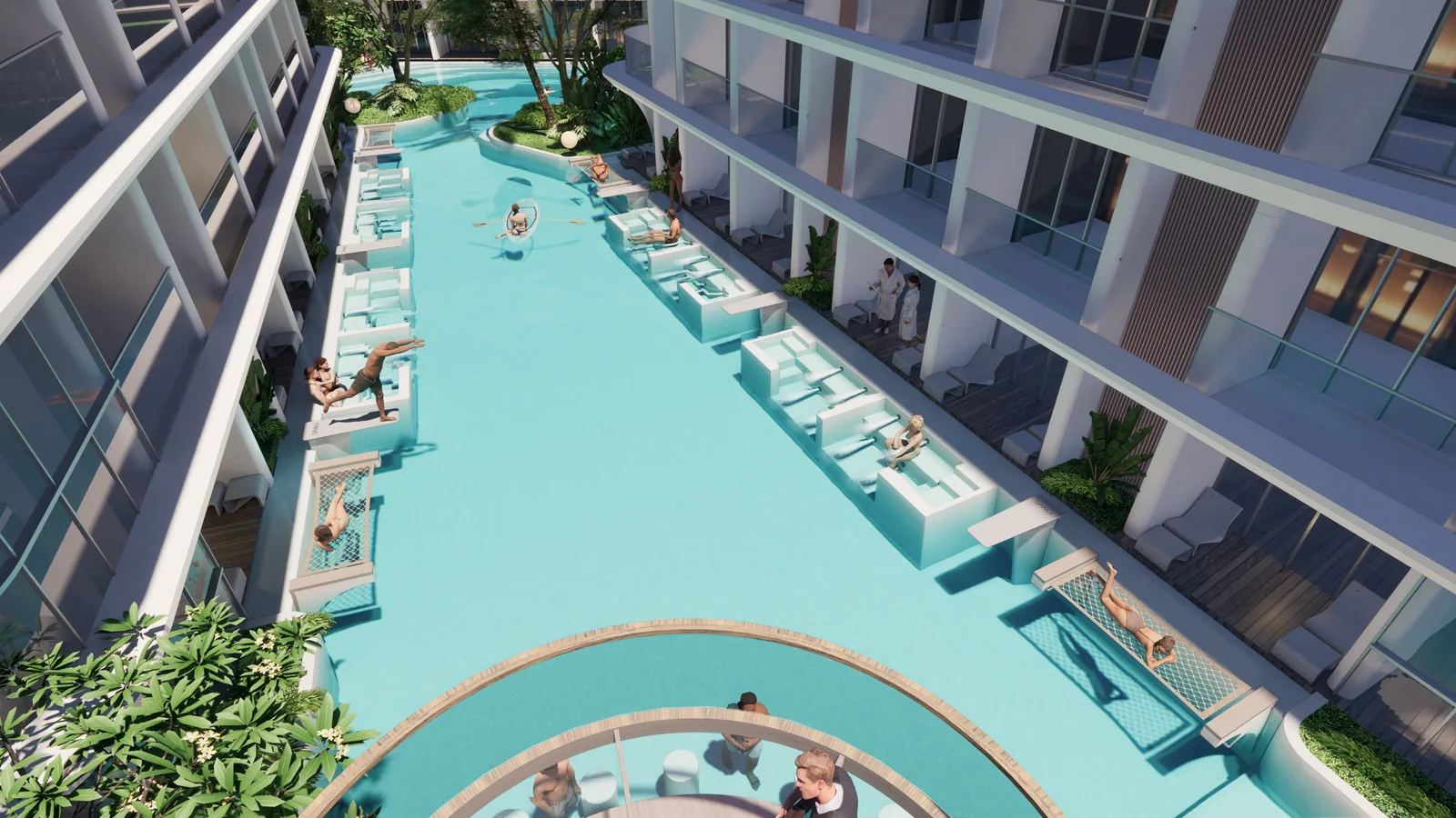 The 2,000 m2 connected pool running between the blocks at Anava Samui