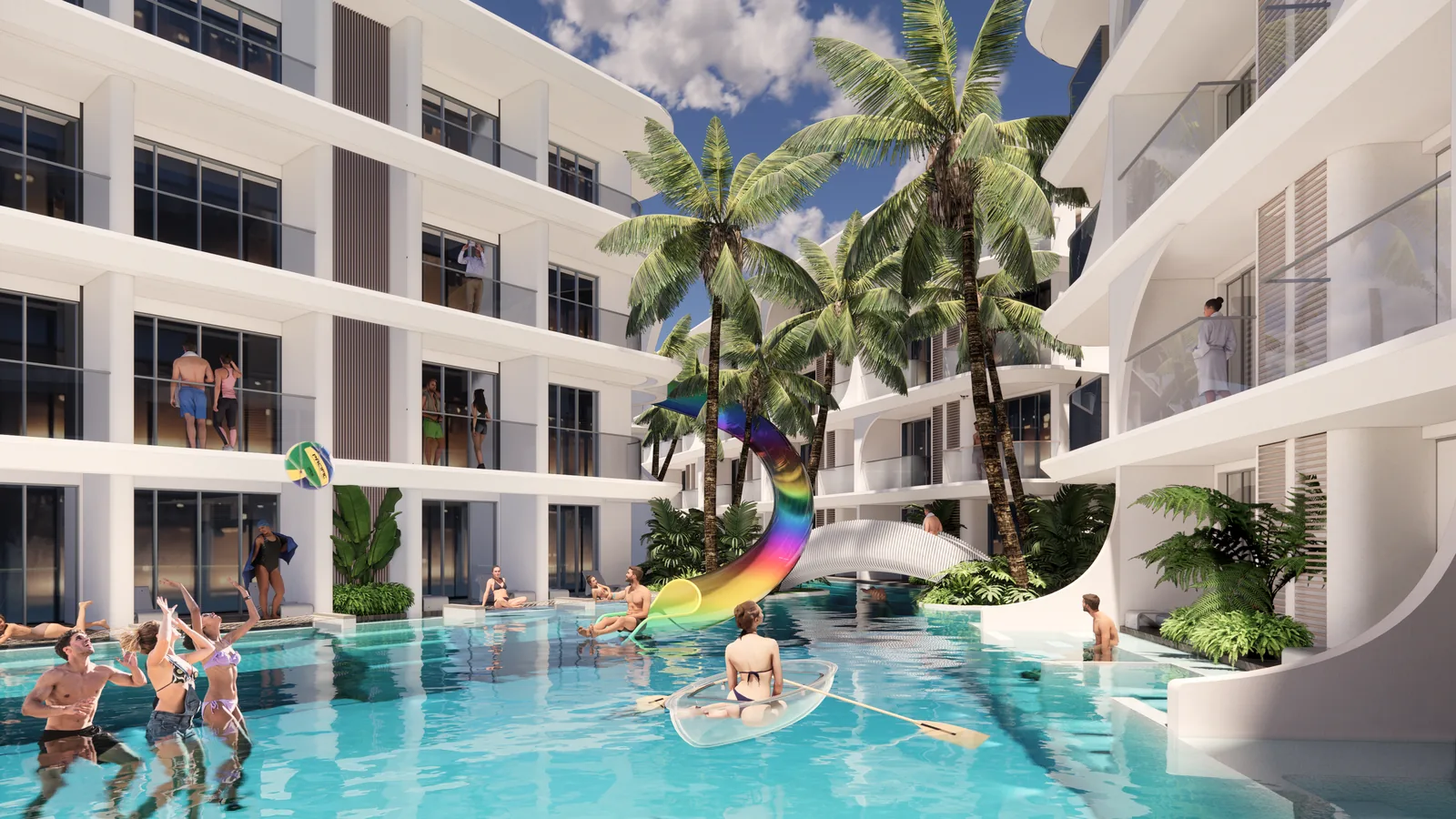Pool and sculptural slide at Anava Samui