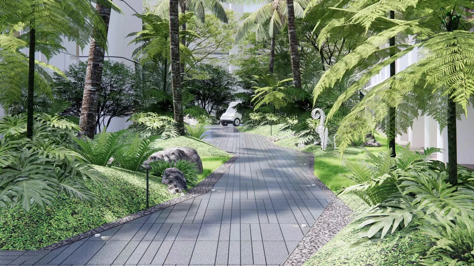 Landscaped walkway through the gardens at Anava Samui
