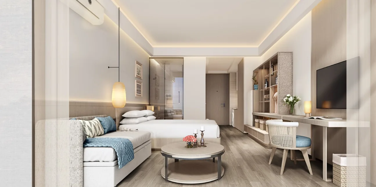Studio apartment at Anava Samui with open kitchen, balcony and king bed