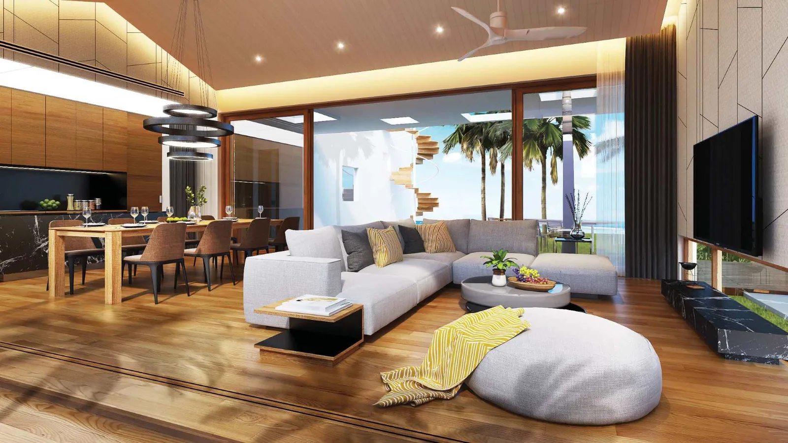 Living room of a beachfront villa at Anava Samui