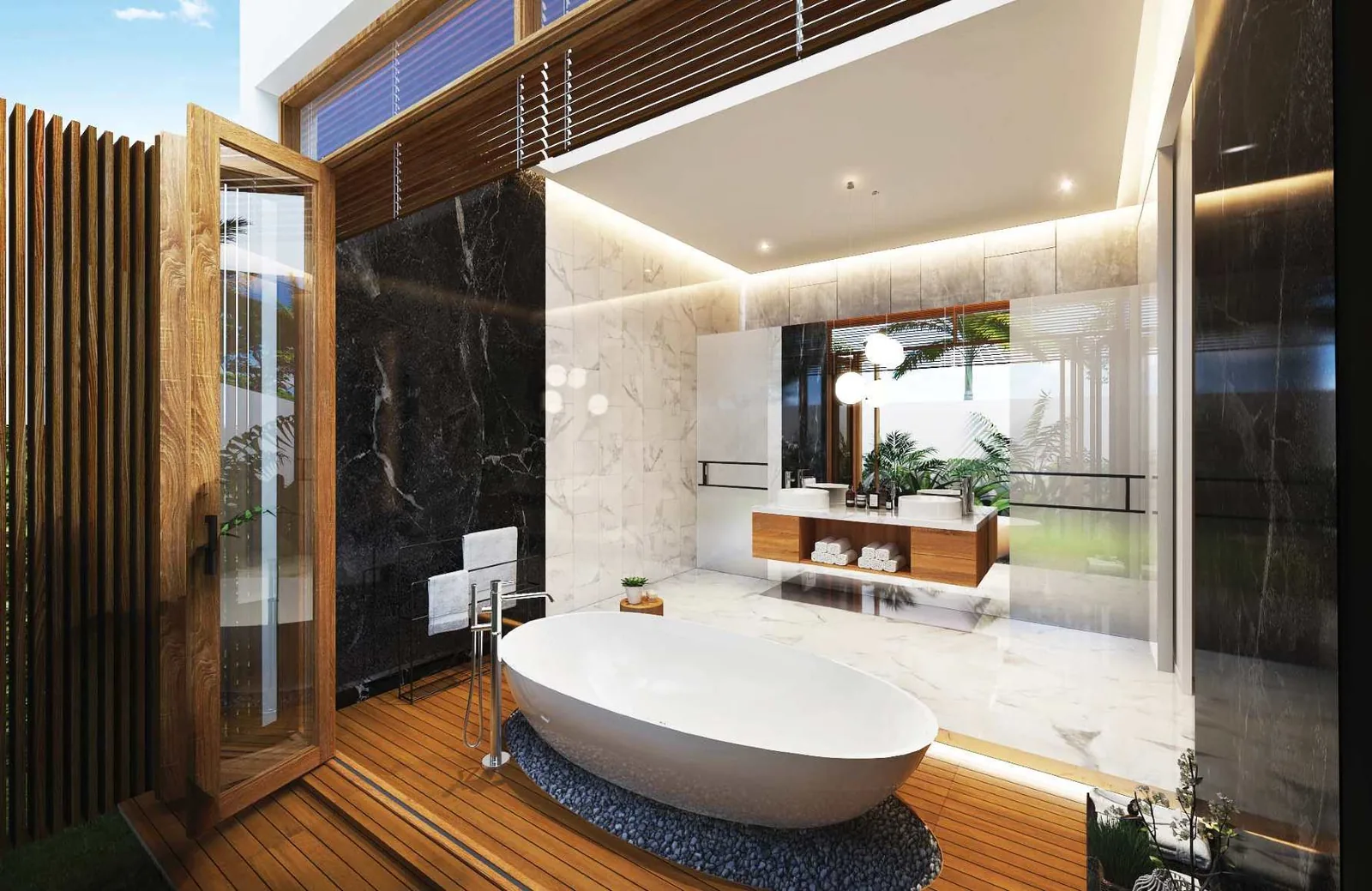Master bathroom of a beachfront villa at Anava Samui