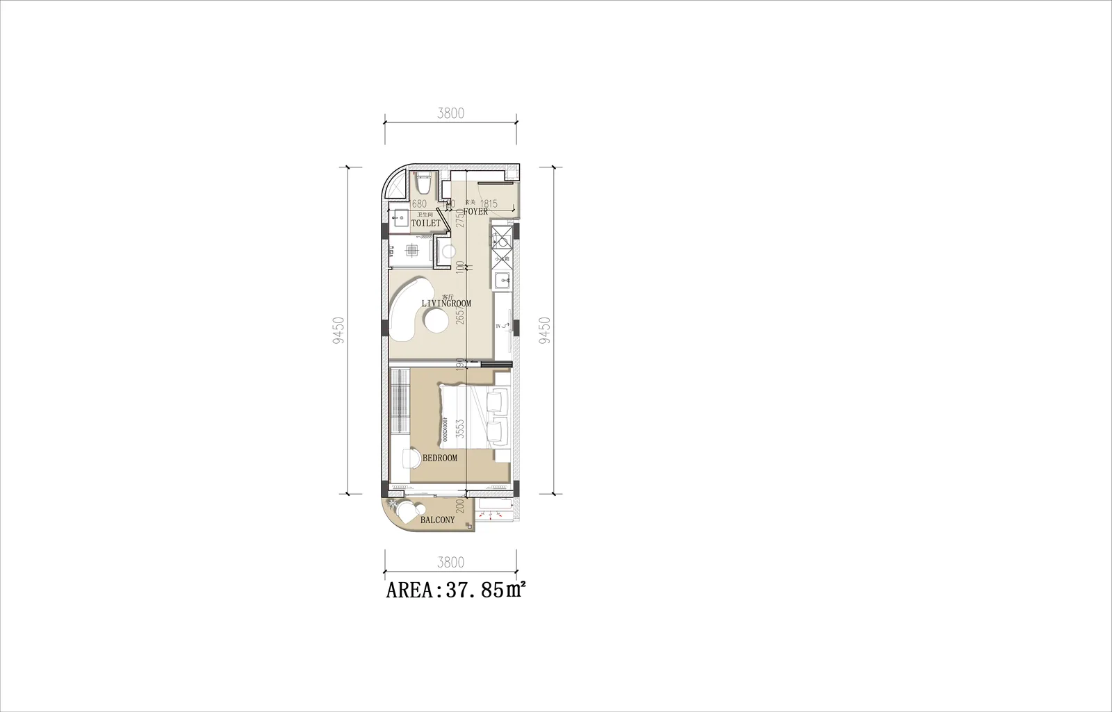 One-bedroom floor plan at Anava Samui