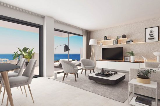 Living room with sea views
